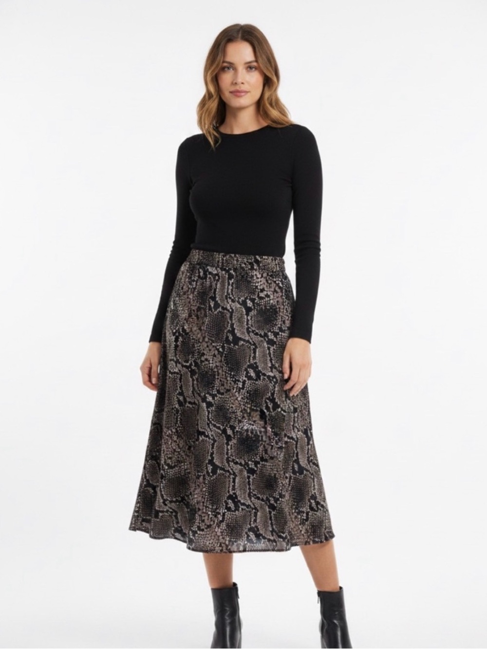 Zara Snake Print Midi Slip Skirt